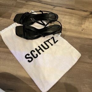 Schutz black patent kitten heels